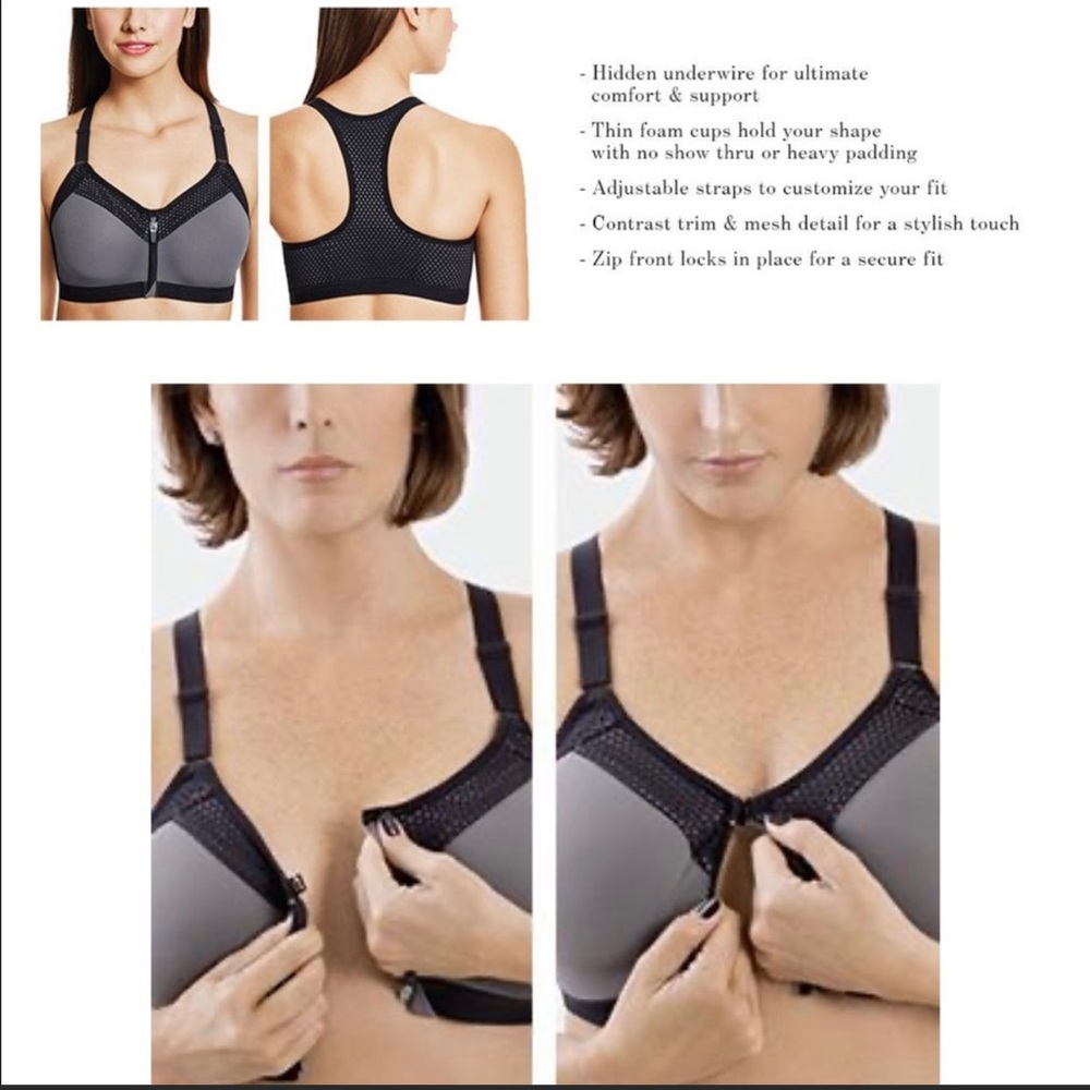 Wacoal Sports Bra Zippered Racer Back #853222 34DDD Underwire Adjustable Straps - Picture 12 of 15
